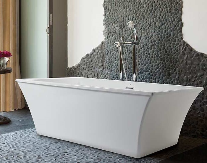 Westbrook Installed with Modern 2 Post Freestanding Tub Faucet Centered Behind the Tub