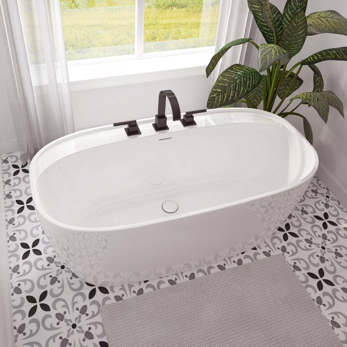 Oval Freestanding Tub with Faucet Deck, Flat Rim