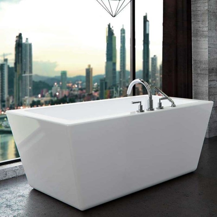 Modern Rectangle Freestanding Bath, Wide Rim, Angled Sides