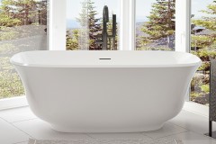 Oval Freestanding Tub with Flaired Rim, Curving Sides, Recessed Base