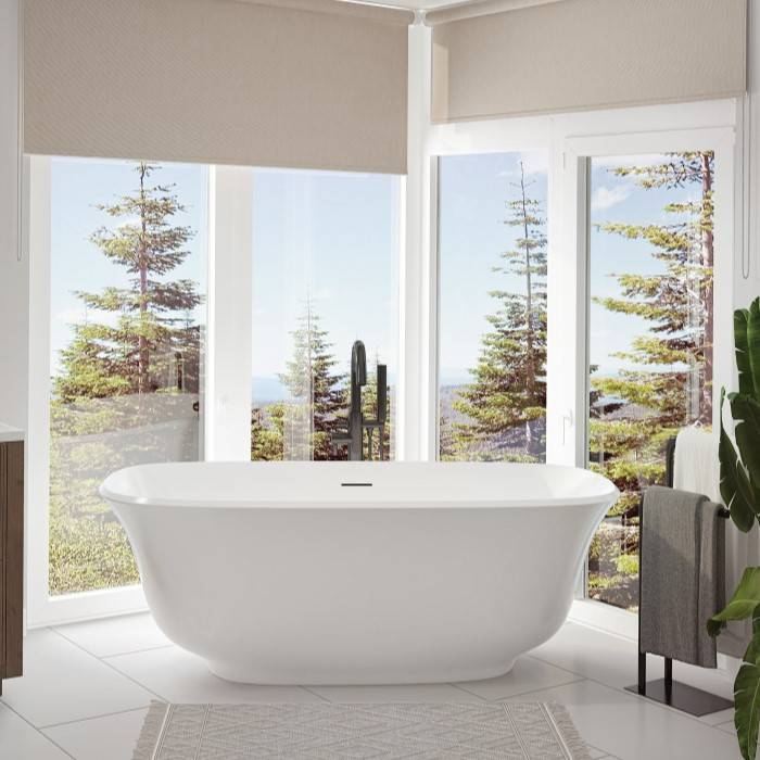 Oval Freestanding Tub with Flaired Rim, Curving Sides, Recessed Base