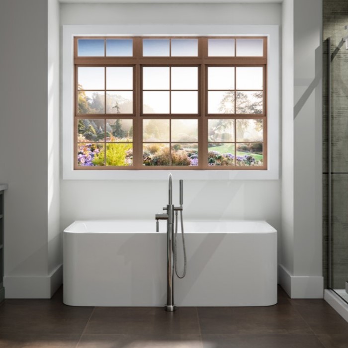 Rectangle Against the Wall Freestanding Bath with Straight Sides, Rounded Corners