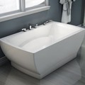 Modern Rectangle Bath, Curving Sides, Flat Rim, Armrests