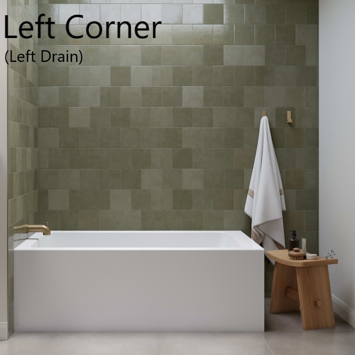 Modern Rectangle Tub with a Skirt on 2 Sides, Left Corner