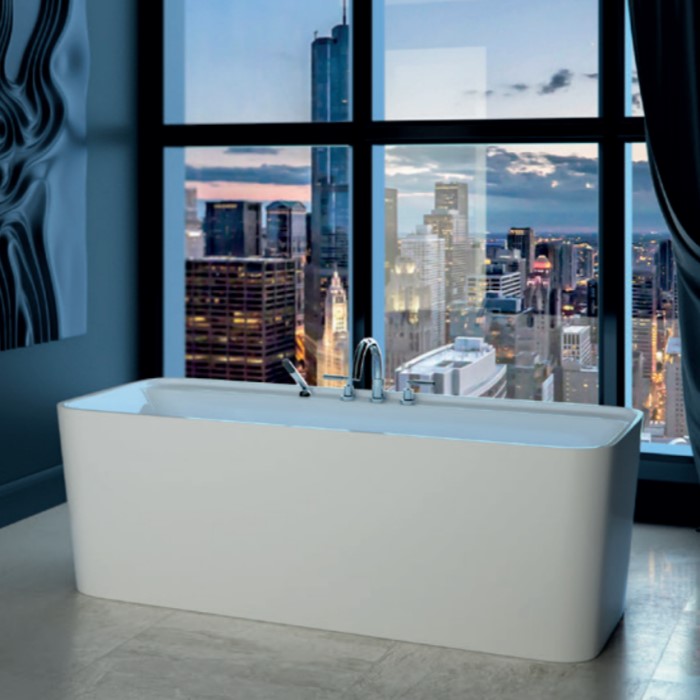 Rectangle Freestanding Bath with Rounded Corners, Angled Sides, Faucet Deck