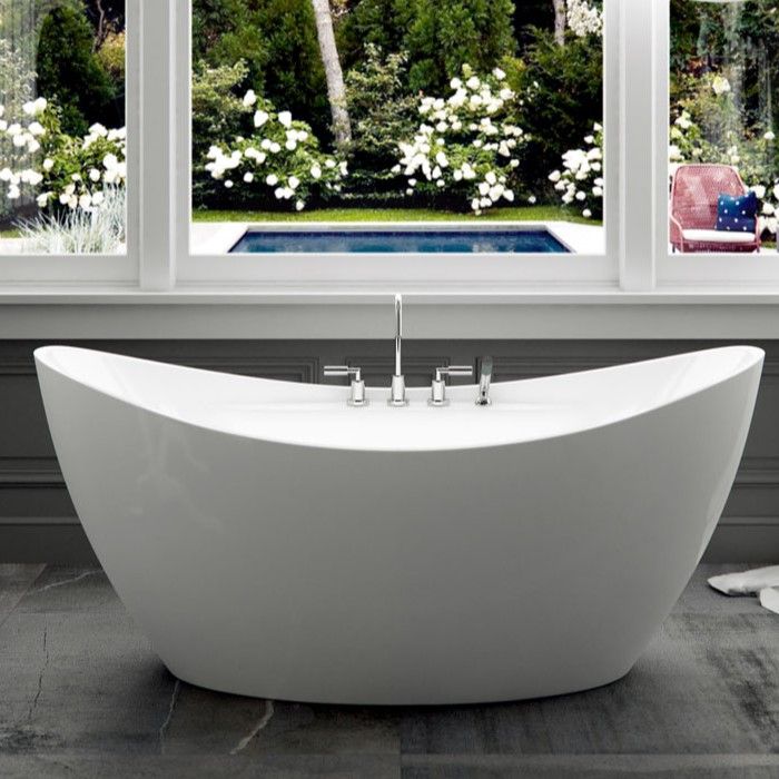 Oval Freestanding Bath with Curving, Raised Backrests, Faucet Deck