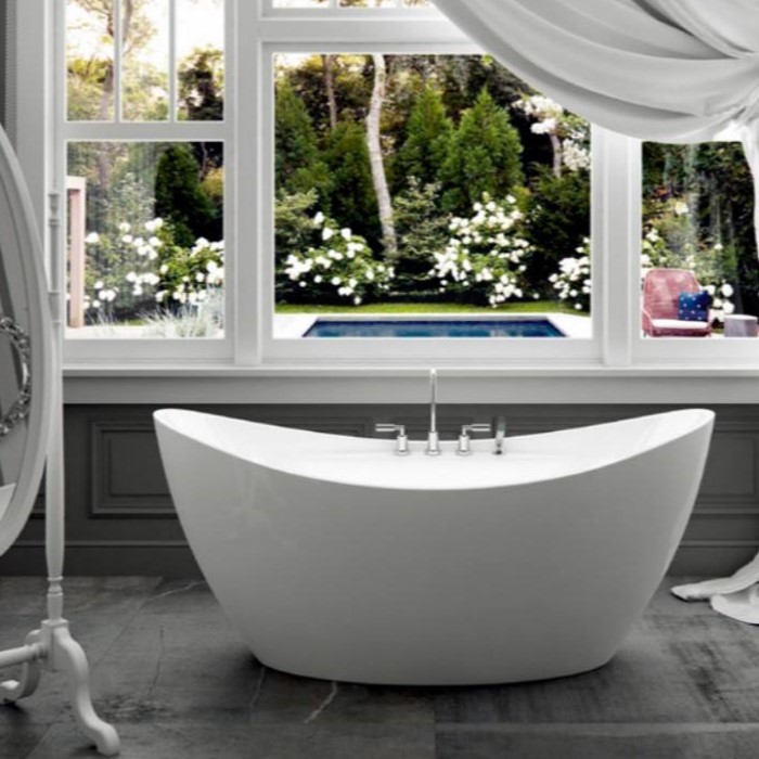 Oval Freestanding Bath with Curving, Raised Backrests, Faucet Deck