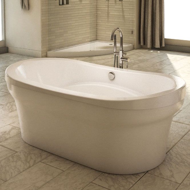 Oval Freestanding Tub with Armrests, Center Drain, Curving Skirt