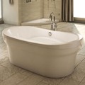 Freestanding Oval Bath, Curving Skirt, Center Side Drain, Raised Backrests