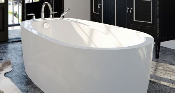 Modern Oval Floor Mount Bath with End Drain, Faucet Deck