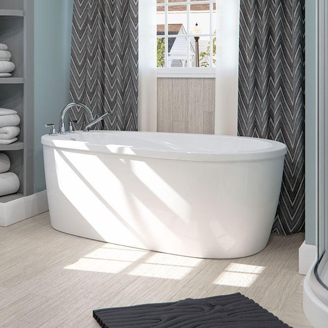 Freestanding Oval Tub, End Drain, Rim Overlapping Skirt