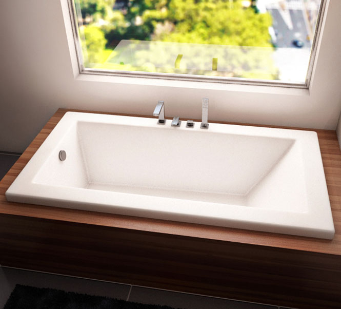 Modern Rectangle Tub with Rounded Interior Corners, End Drain