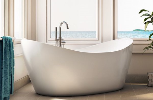 Modern Oval Floor Mount Bath with Two Raised Backrests