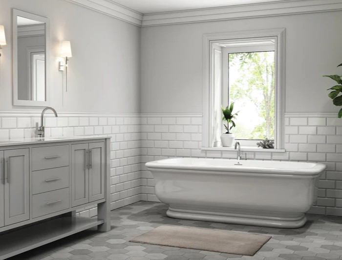 Rectangle Freestanding Bath with Rounded Corners, Pedestal Base