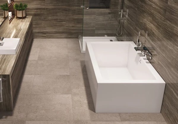 Rectangle Freestanding Tub with Center Drain, Straight Sides