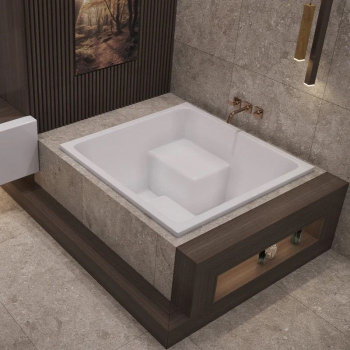 Square Japanese Tub With 2 Raised Seats