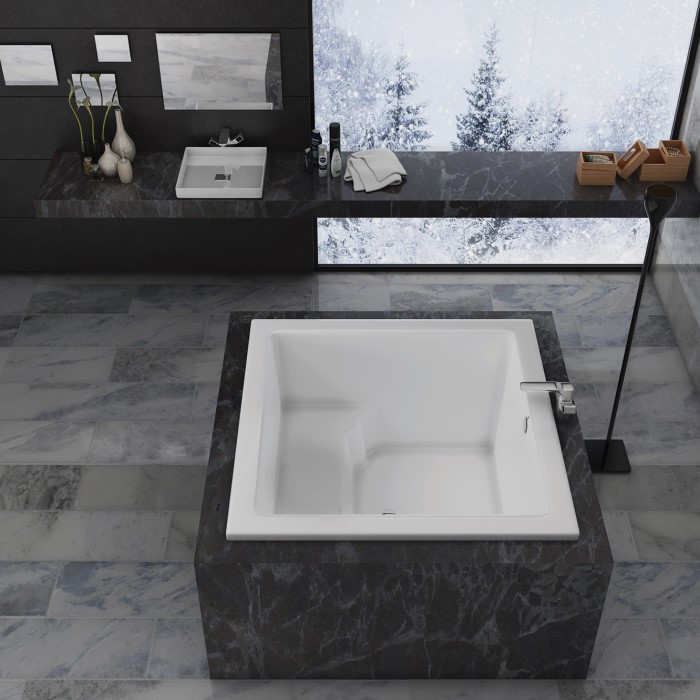 Beverly 4848 Drop-in Soaker Tub Installed in a Surround to Appear to be Freestanding