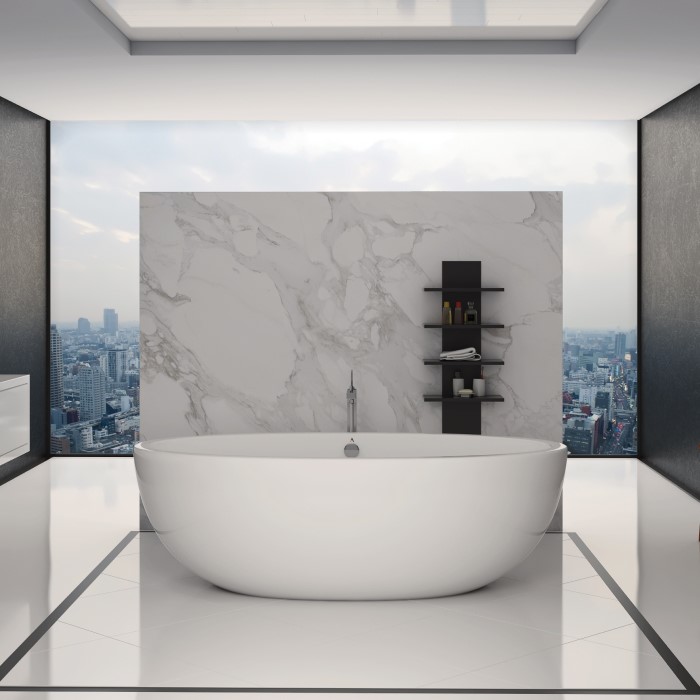 Contura 2 Soaker Tub with a Freestanding Tub Filler, Centered Behind the Tub
