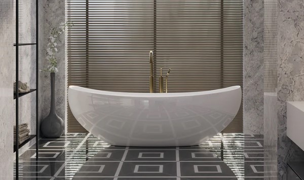 Freestanding Bathtub with Two Raised Backrests, Double Slipper