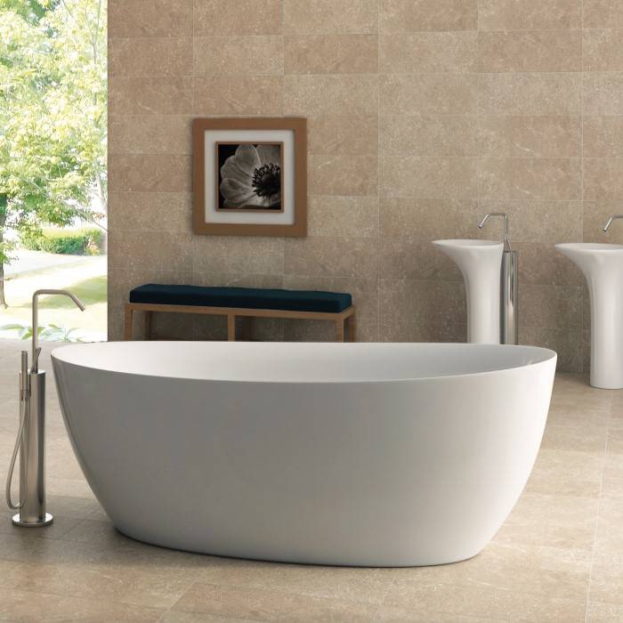 Contura 7232 Soaker Tub Installed with a Freestanding Tub Faucet at Drain End