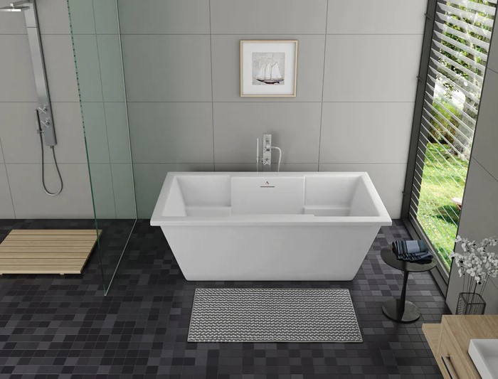 Rectangle Freestanding Tub with Flat Rim, Armrests