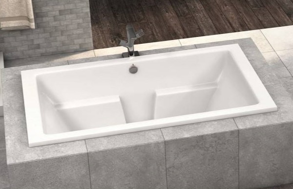 Lana Rectangle Bathtub with Armrests, shown in White