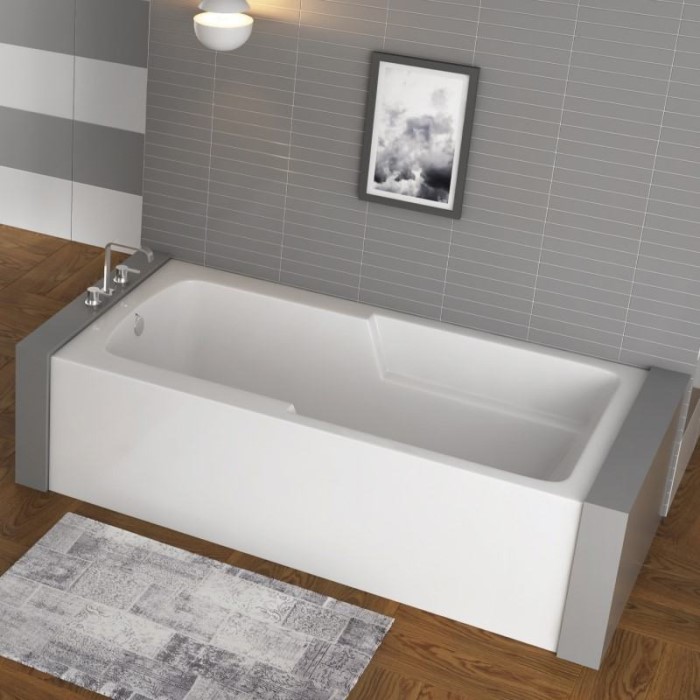 Matty Alcove Bath with Modern Flat Skirt, Installed Between 2 Knee Walls