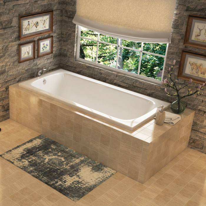 Miro Drop-in Soaker Tub Installed in a Corner Tile Surround