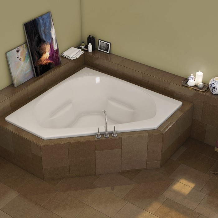 Quantum Corner Soaker Tub Installed in a Tile Surround