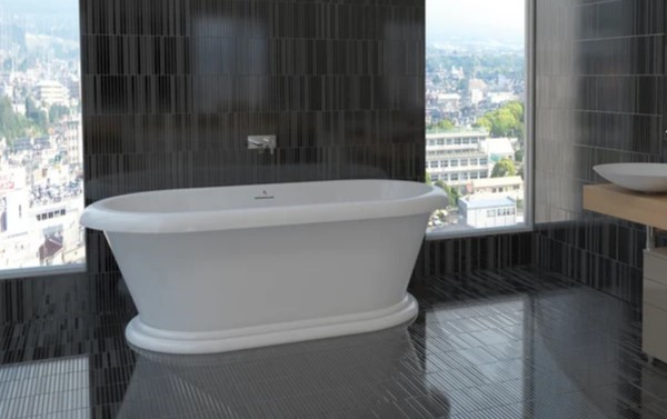 Rianna Freestanding Bath with Pedestal Base and Rolled Rim