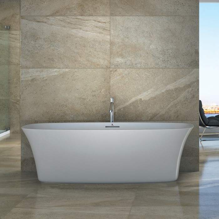Varna Rectangle Tub Installed with Freestanding Facet Centered Behind