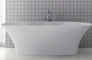 Rectangle Freestanding Tub with Curvinbg Sides, Center Drain