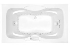 2 Person Rectangle Whirlpool, Center Side Drain, Armrests, Grab Bar