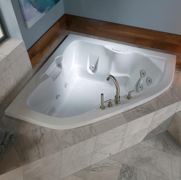 Point Arena Corner Tub, Tile Deck, Deck Mount Faucet