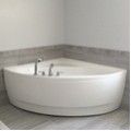 Corner Tub, Curving Font Skirt, Oval Interiorl