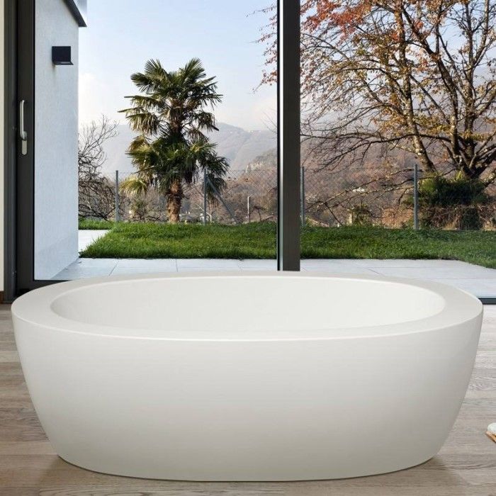 White Oval Freestanding Bath with Extra Wide Rim