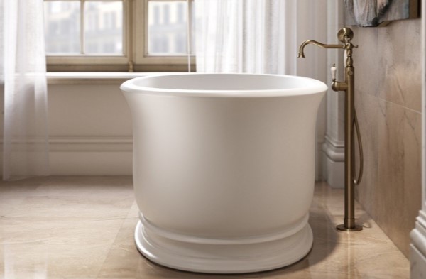 Oval Freestanding Tub with Curving Sides and Pedestal Base