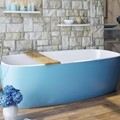 Oval Bath with Center Drain, Blue Exterior, White Interior