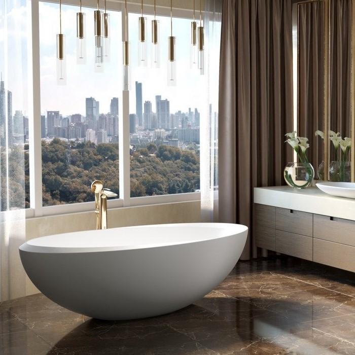 Oval Freestanding Bath with a Modern, Angled Tub Rim