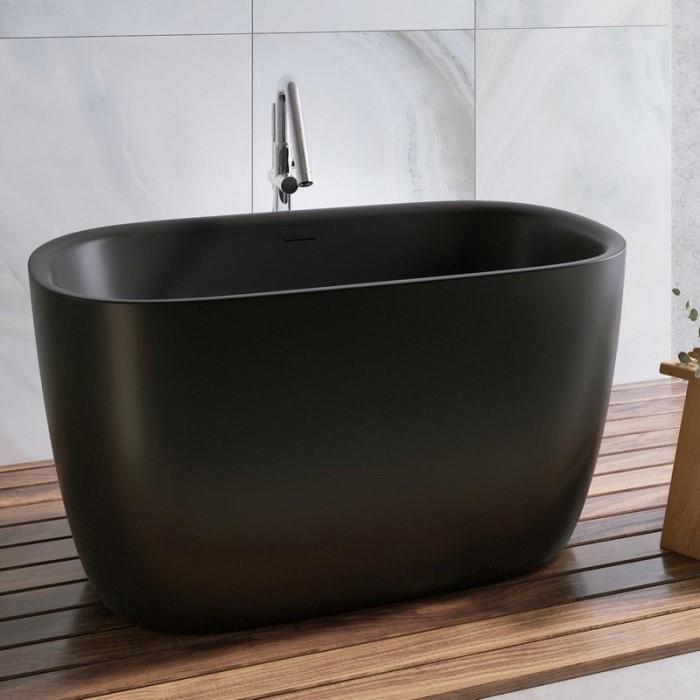 Small Oval Bath with a Flat Rim, Slightly Curving Sides, Shown in Black