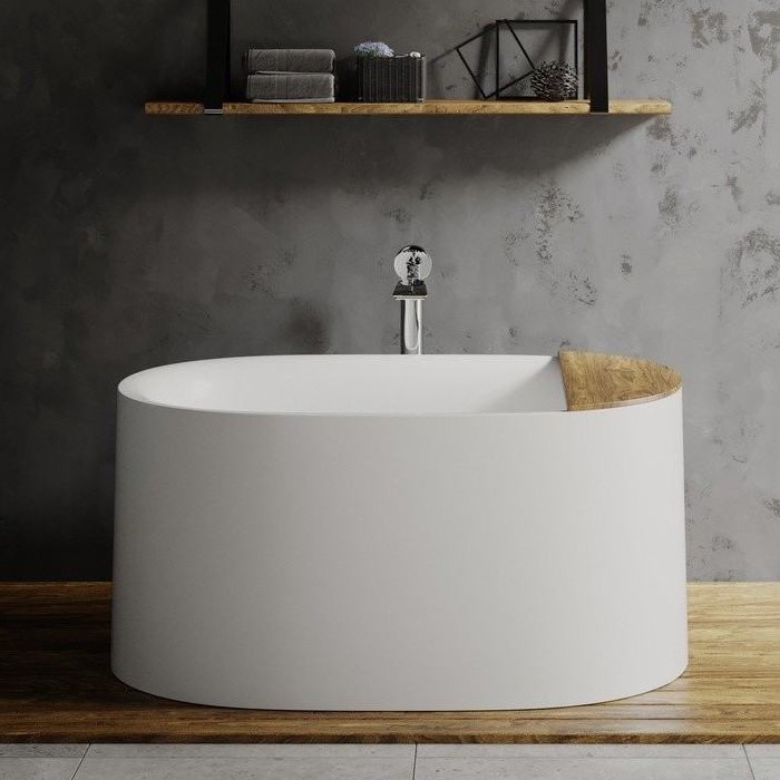 Matte White Bath with Sides that Angle In, Wider at the Bottom