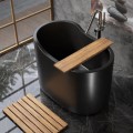 Top View, Black Bathtub with Wood Tub Tray