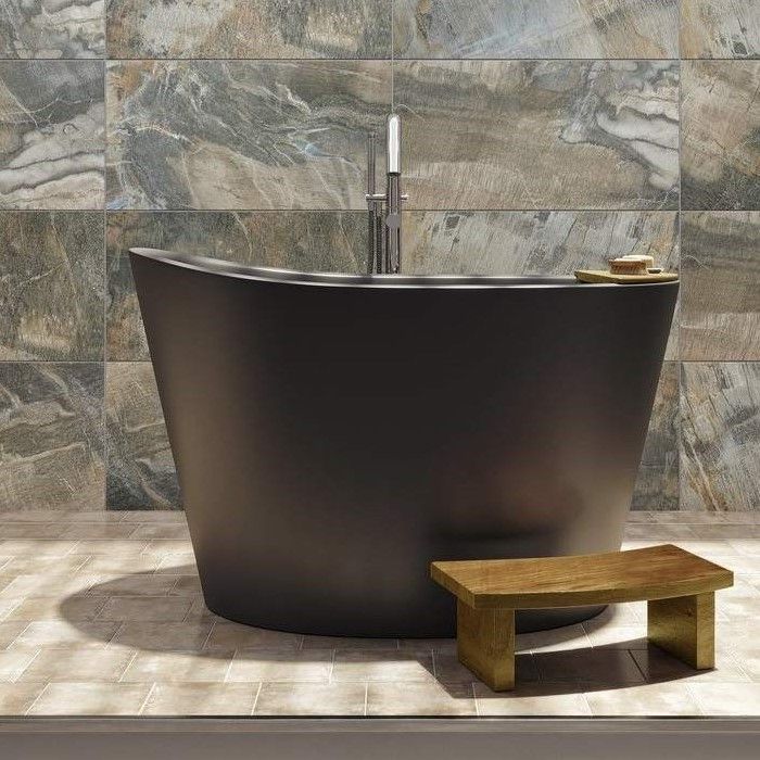 Oval Freestanding Bath, Shown in Black with Tray and Step