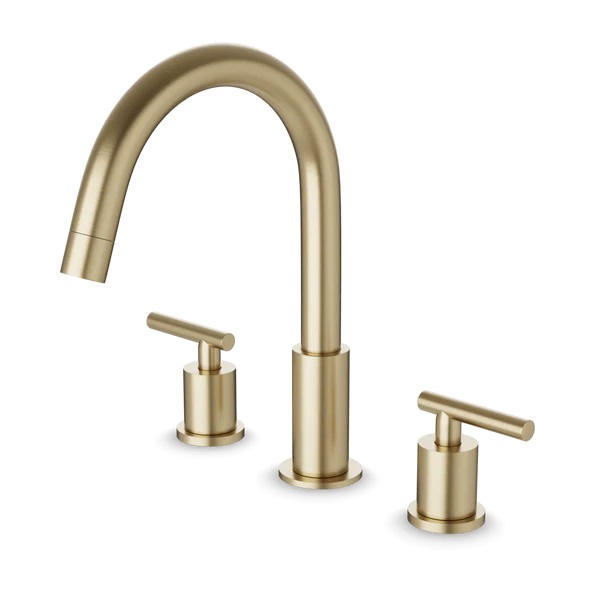 Tubular Widespread Sink Faucet with Curving Spout, Lever Handles