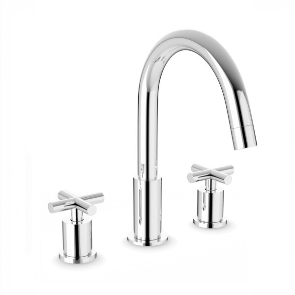 Tubular Widespread Sink Faucet with Curving Spout, Cross Handles