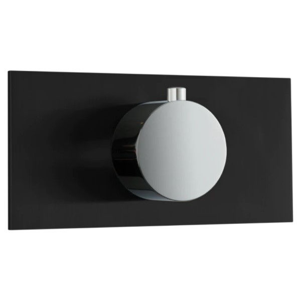 Chrome Round Handle on Black Rectangle Plate - Thermostatic Trim