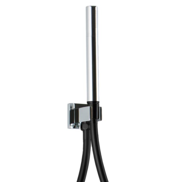 Chrome Wand Hand Shower, Integral Wall Connection, Hook, Black Hose