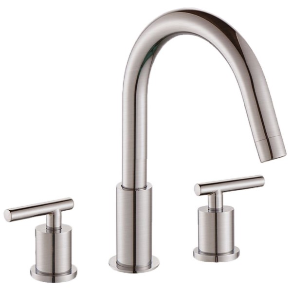 Tubular Widespread Sink Faucet with Curving Spout, Brushed Nickel