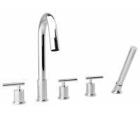 ROund Styling, Modern Deck Tub Filler with Handshower, Lever Handles