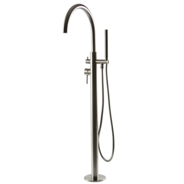 Floorstanding tub filler with wide curved spout